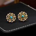 Fortune Jewel Octagonal Compass Zircon Copper Balance Stud Earrings
