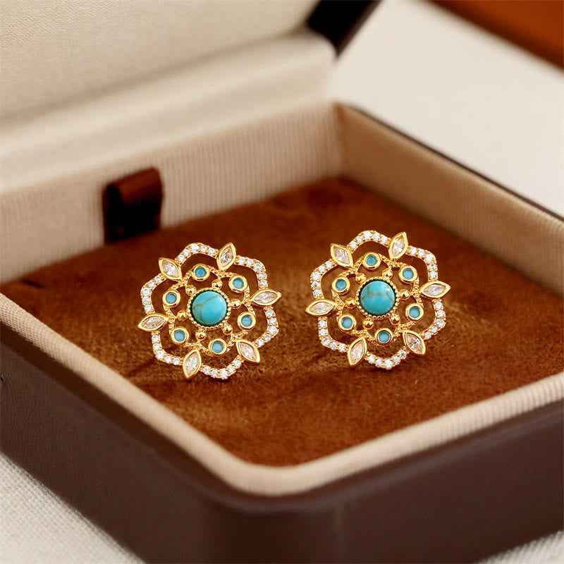 Fortune Jewel Octagonal Compass Zircon Copper Balance Stud Earrings