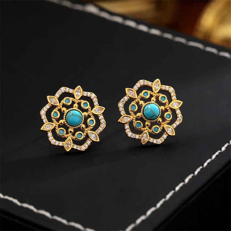 Fortune Jewel Octagonal Compass Zircon Copper Balance Stud Earrings