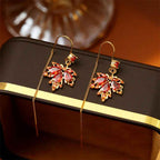 Fortune Jewel Maple Leaf Red Zircon Copper Luck Drop Dangle Earrings