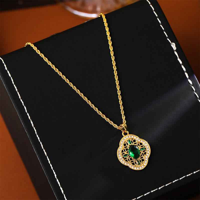 Fortune Jewel Four Leaf Clover Hollow Design Copper Plated Gold Chain Luck Necklace Pendant