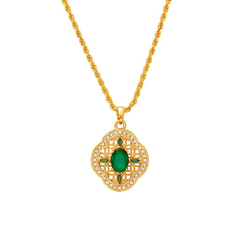 Fortune Jewel Four Leaf Clover Hollow Design Copper Plated Gold Chain Luck Necklace Pendant
