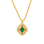 Fortune Jewel Four Leaf Clover Hollow Design Copper Plated Gold Chain Luck Necklace Pendant
