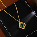 Fortune Jewel Four Leaf Clover Hollow Design Copper Plated Gold Chain Luck Necklace Pendant