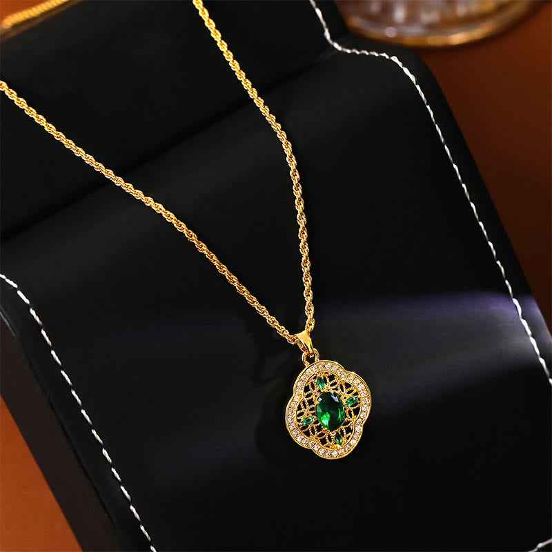 Fortune Jewel Four Leaf Clover Hollow Design Copper Plated Gold Chain Luck Necklace Pendant