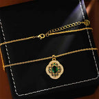 Fortune Jewel Four Leaf Clover Hollow Design Copper Plated Gold Chain Luck Necklace Pendant