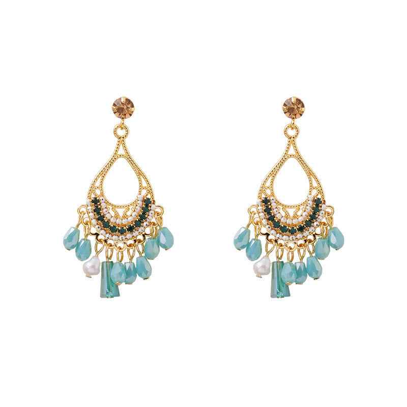 Fortune Jewel Teardrop Tassel Copper Self Care Openwork Drop Dangle Earrings