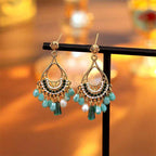 Fortune Jewel Teardrop Tassel Copper Self Care Openwork Drop Dangle Earrings