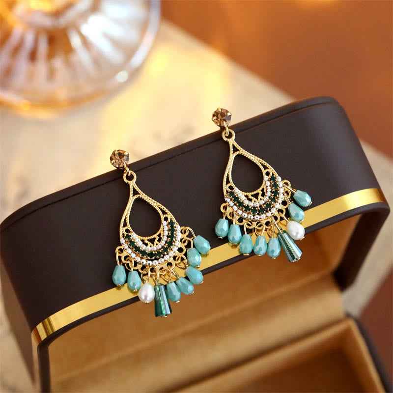 Fortune Jewel Teardrop Tassel Copper Self Care Openwork Drop Dangle Earrings