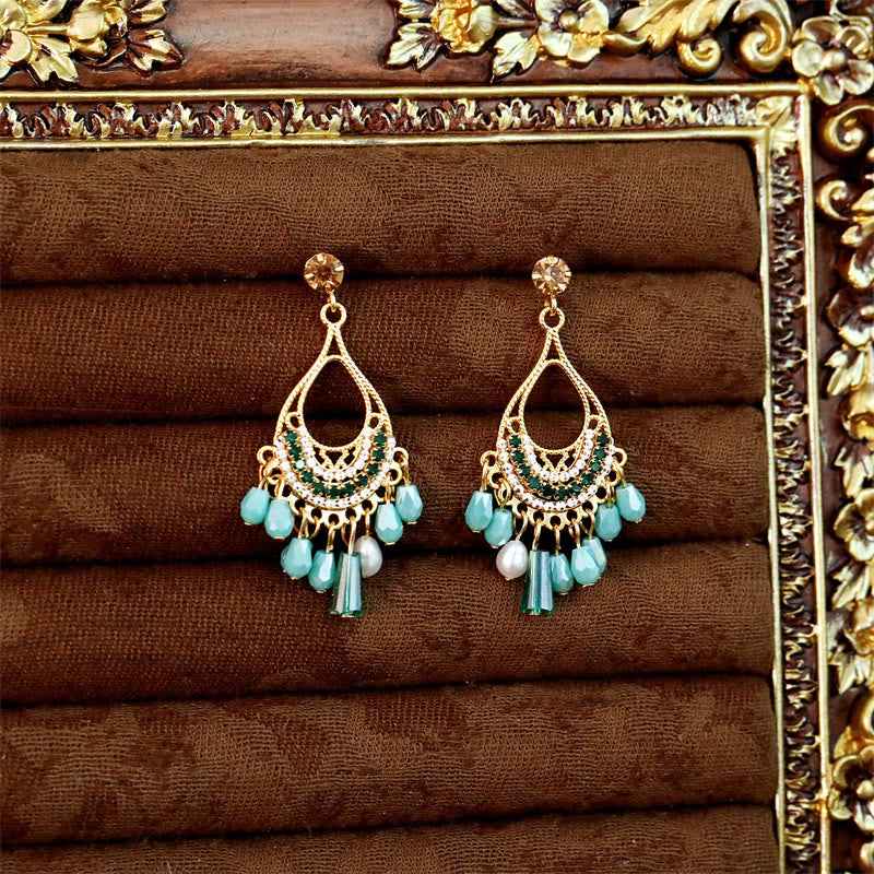 Fortune Jewel Teardrop Tassel Copper Self Care Openwork Drop Dangle Earrings