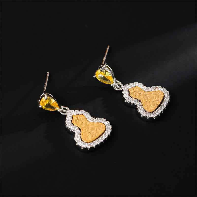 Fortune Jewel Golden Gourd Zircon Copper Wealth Stud Earrings