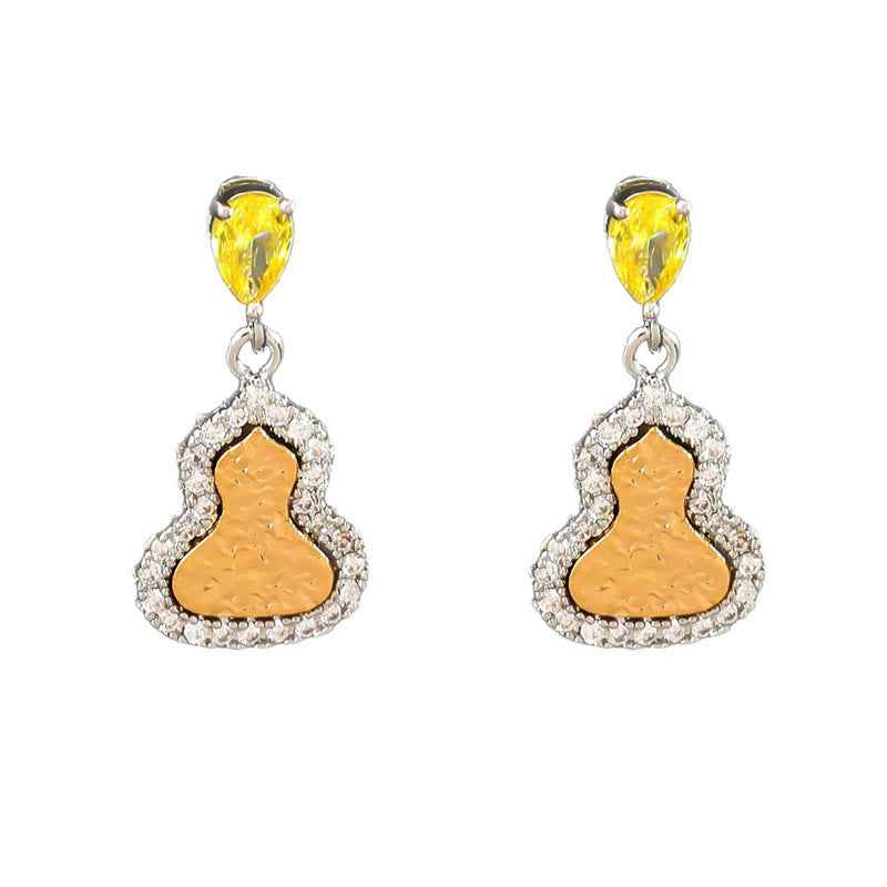 Fortune Jewel Golden Gourd Zircon Copper Wealth Stud Earrings