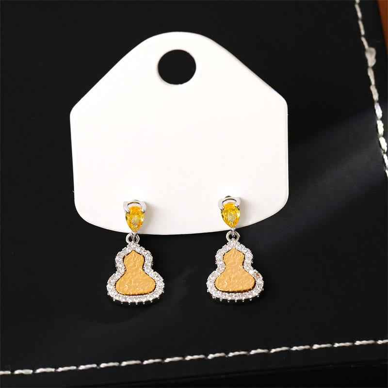 Fortune Jewel Golden Gourd Zircon Copper Wealth Stud Earrings