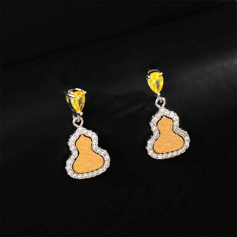 Fortune Jewel Golden Gourd Zircon Copper Wealth Stud Earrings