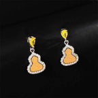 Fortune Jewel Golden Gourd Zircon Copper Wealth Stud Earrings