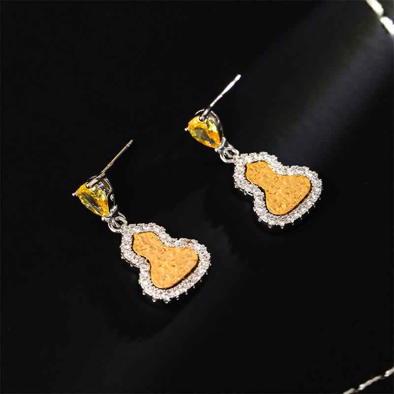 Fortune Jewel Golden Gourd Zircon Copper Wealth Stud Earrings