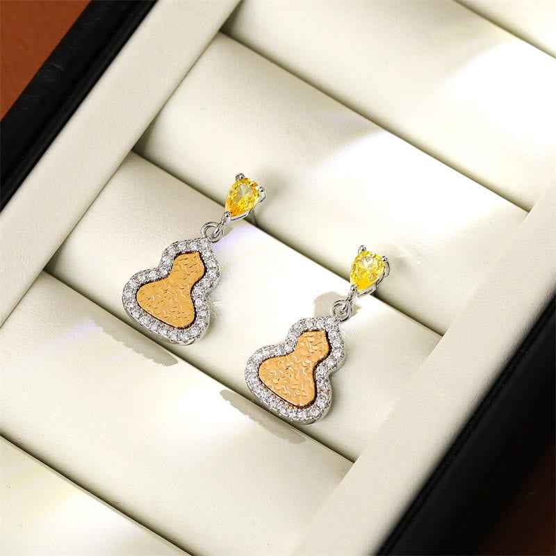 Fortune Jewel Golden Gourd Zircon Copper Wealth Stud Earrings