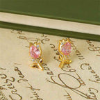Fortune Jewel Pink Purple Tulip Zircon Copper Healing Stud Earrings