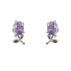 Fortune Jewel Pink Purple Tulip Zircon Copper Healing Stud Earrings