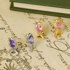 Fortune Jewel Pink Purple Tulip Zircon Copper Healing Stud Earrings