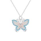 Fortune Jewel 999 Sterling Silver Butterfly Blue Enamel Protection Necklace Pendant