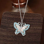 Fortune Jewel 999 Sterling Silver Butterfly Blue Enamel Protection Necklace Pendant