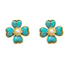 Fortune Jewel Turquoise Love Heart Flower Copper Healing Stud Earrings