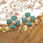 Fortune Jewel Turquoise Love Heart Flower Copper Healing Stud Earrings