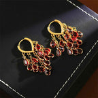 Buddha Stones Red Water Droplet Tassel Healing Copper Hoop Earrings