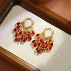Buddha Stones Red Water Droplet Tassel Healing Copper Hoop Earrings