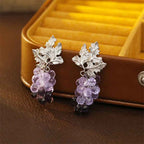 Fortune Jewel Purple Grape Leaves Copper Wealth Stud Earrings