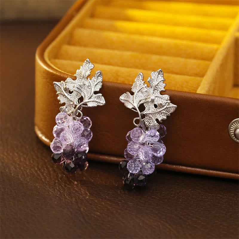Fortune Jewel Purple Grape Leaves Copper Wealth Stud Earrings