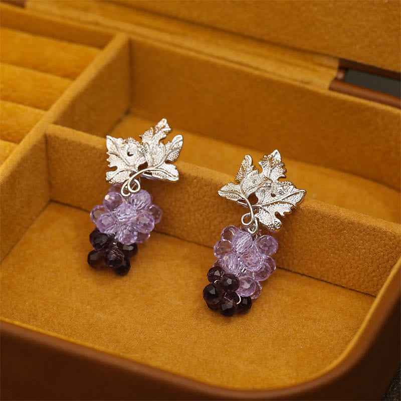 Fortune Jewel Purple Grape Leaves Copper Wealth Stud Earrings