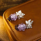 Fortune Jewel Purple Grape Leaves Copper Wealth Stud Earrings