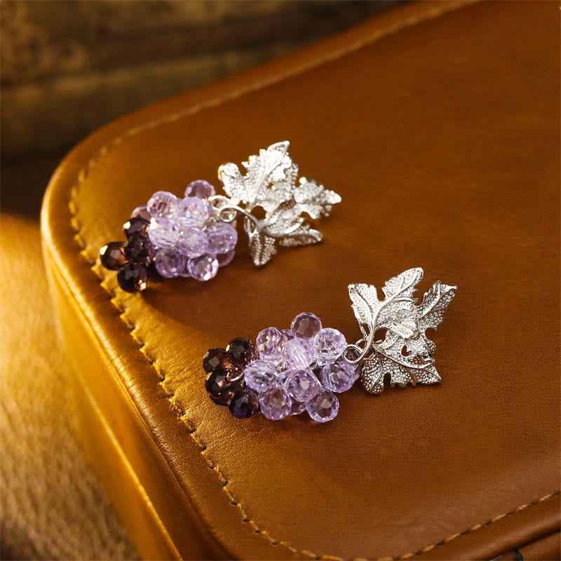 Fortune Jewel Purple Grape Leaves Copper Wealth Stud Earrings