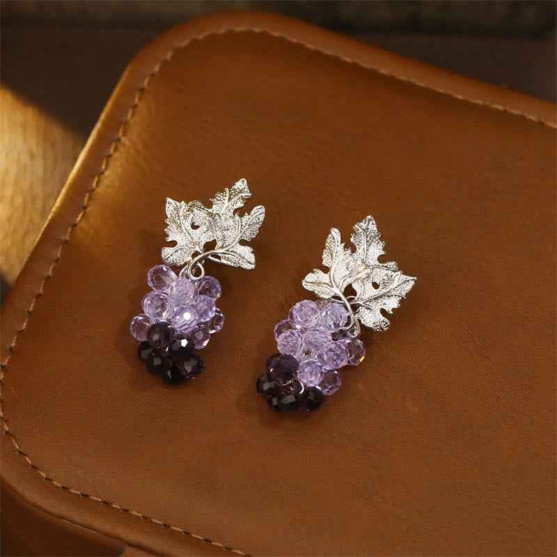 Fortune Jewel Purple Grape Leaves Copper Wealth Stud Earrings