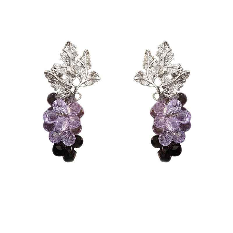 Fortune Jewel Purple Grape Leaves Copper Wealth Stud Earrings