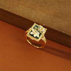Fortune Jewel Vintage Oil Painting Lotus Flower Pearl Copper Wealth Ring