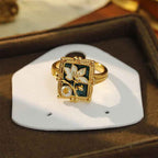 Fortune Jewel Vintage Oil Painting Lotus Flower Pearl Copper Wealth Ring