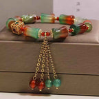 Fortune Jewel Colorful Peacock Agate Bamboo Beads Tassel Courage Bracelet