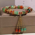 Fortune Jewel Colorful Peacock Agate Bamboo Beads Tassel Courage Bracelet