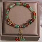 Fortune Jewel Colorful Peacock Agate Bamboo Beads Tassel Courage Bracelet