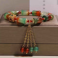 Fortune Jewel Colorful Peacock Agate Bamboo Beads Tassel Courage Bracelet