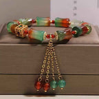 Fortune Jewel Colorful Peacock Agate Bamboo Beads Tassel Courage Bracelet