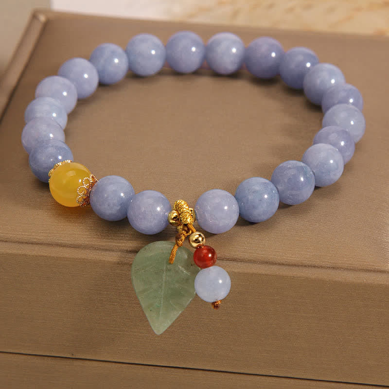 Fortune Jewel Aquamarine Jade Leaf Healing Charm Bracelet