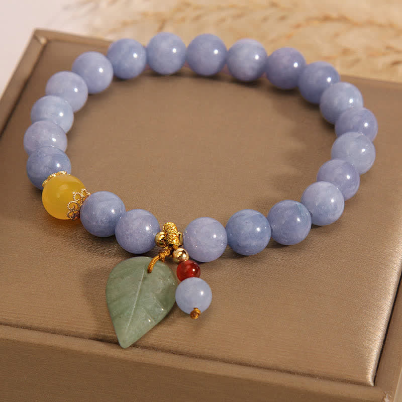 Fortune Jewel Aquamarine Jade Leaf Healing Charm Bracelet