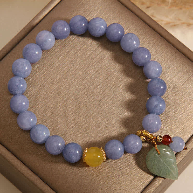 Fortune Jewel Aquamarine Jade Leaf Healing Charm Bracelet
