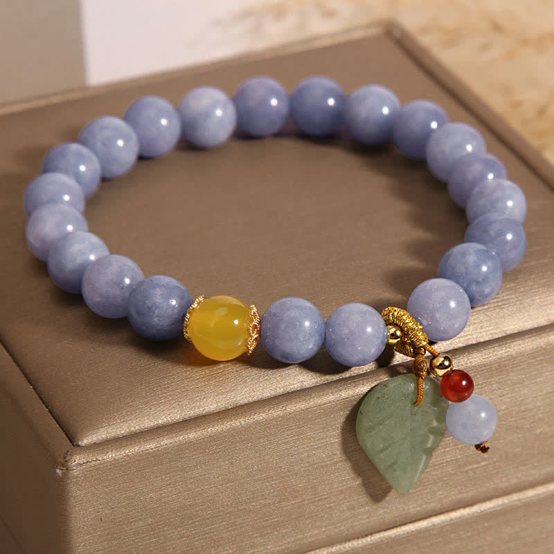 Fortune Jewel Aquamarine Jade Leaf Healing Charm Bracelet