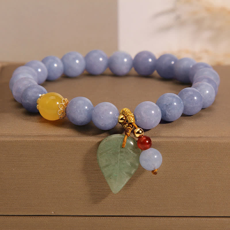 Fortune Jewel Aquamarine Jade Leaf Healing Charm Bracelet