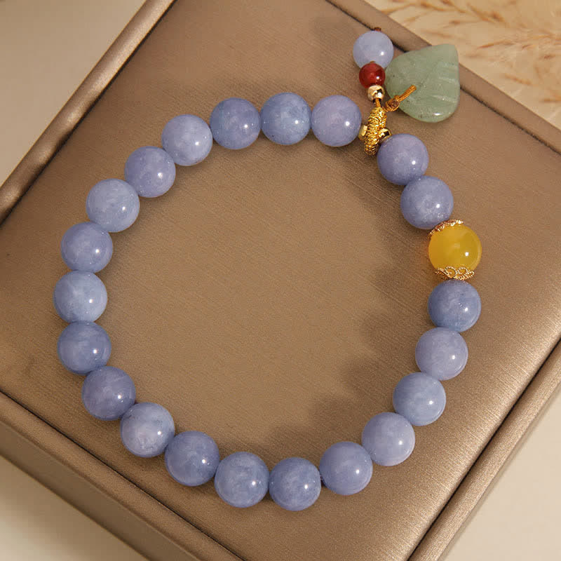 Fortune Jewel Aquamarine Jade Leaf Healing Charm Bracelet